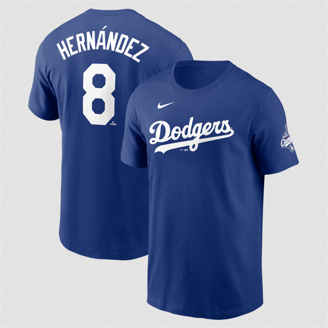 Men's Royal Los Angeles Dodgers #8 Enrique Hernández 2025 World Series Champions Name & Number T-Shirt